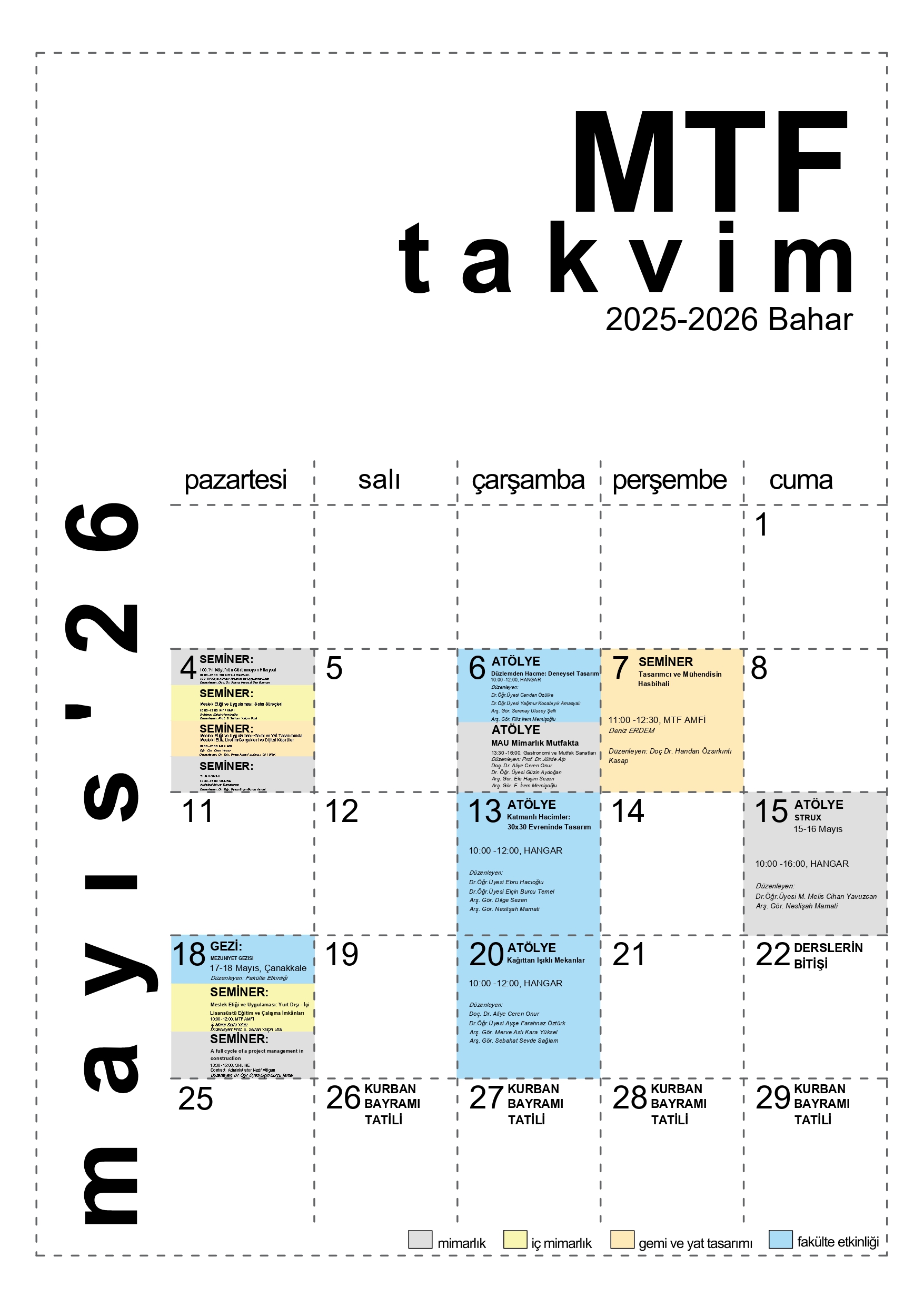 Faculty of Architecture and Design Event Schedule for May 26'