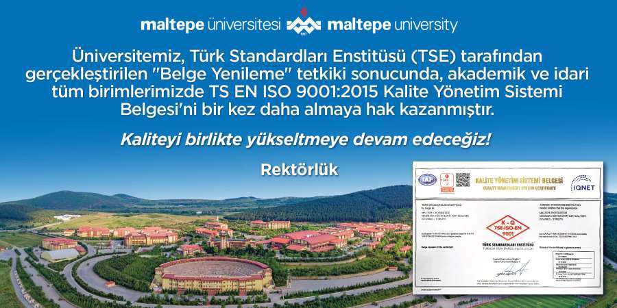 Üniversitemiz TS EN ISO 9001:2015 Kalite Yönetim Sistemi Belgesi'ni almaya hak kazandı